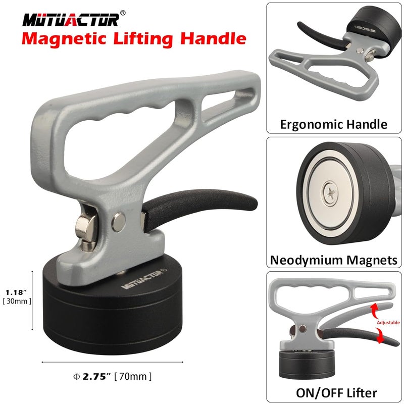 MUTUACTOR Strong Magnetic Pickup Tool with Release Handle,Retractable Neodymium Magnet Sweeper,Quick Release Magnetic Retrieval Tool for Gripping Heavy Thick Iron Plate Block,Grey,1PCS - Image 5